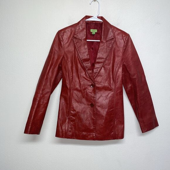 Carlisle Jackets & Blazers - VTG John Carlisle Red Leather Blazer Jacket Womens Small Y2K Distressed Retro